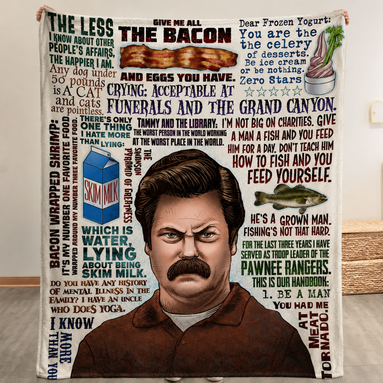 Ron Swanson Christmas Blanket - Sitcom Movie Sherpa Blanket Gift for Fans