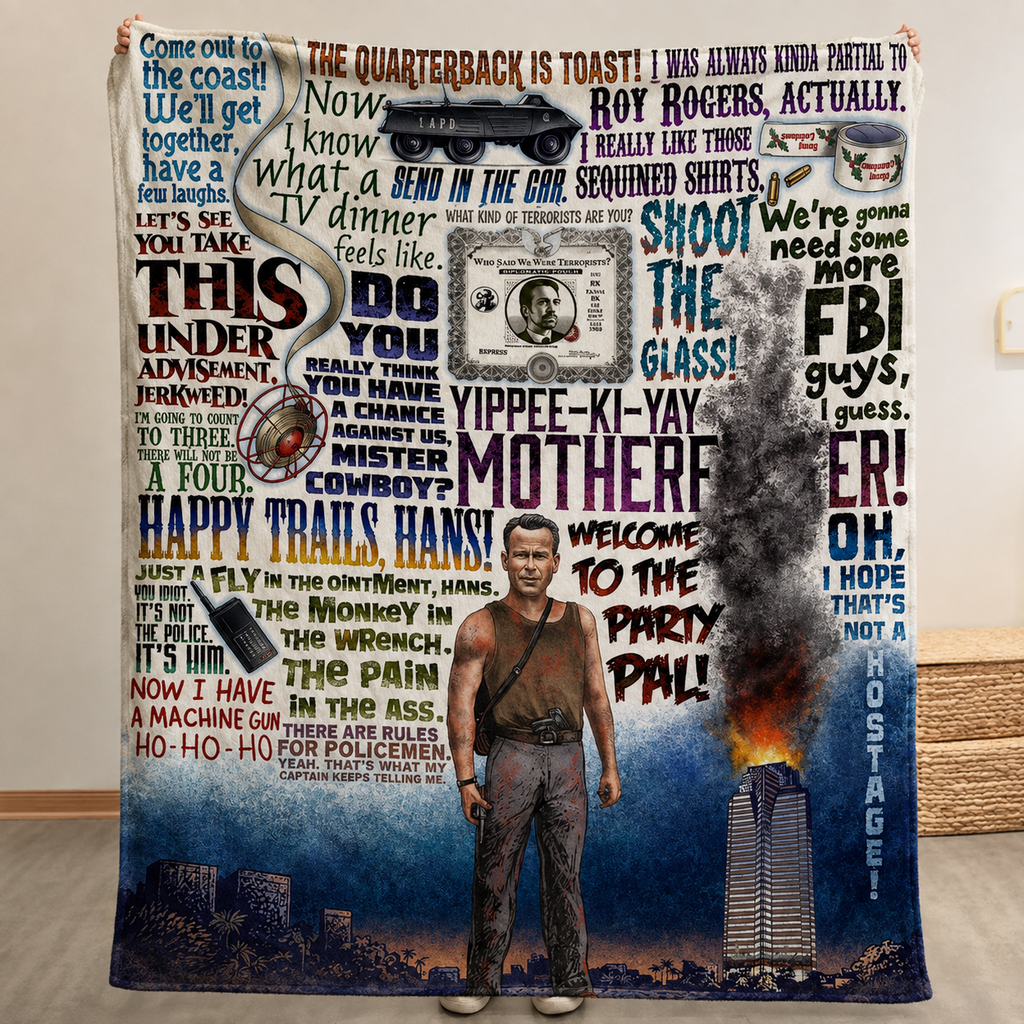 Die Hard Christmas Blanket - Action Movie Sherpa Blanket Gift for Fans