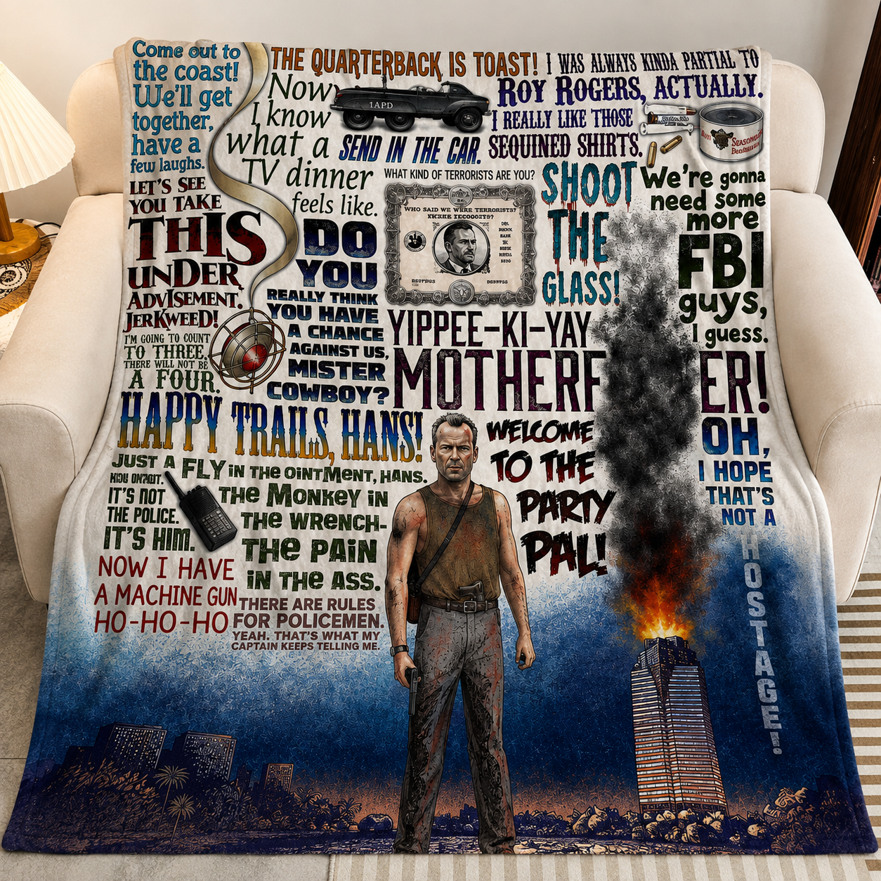 Die Hard Christmas Blanket - Action Movie Sherpa Blanket Gift for Fans