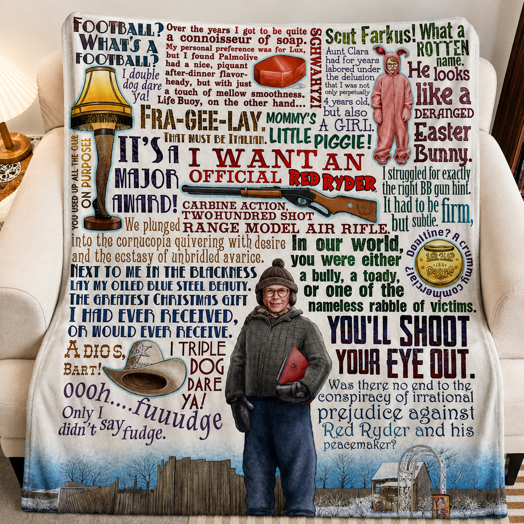 A Christmas Story Christmas Blanket - Comedy Movie Sherpa Blanket Gift for Fans