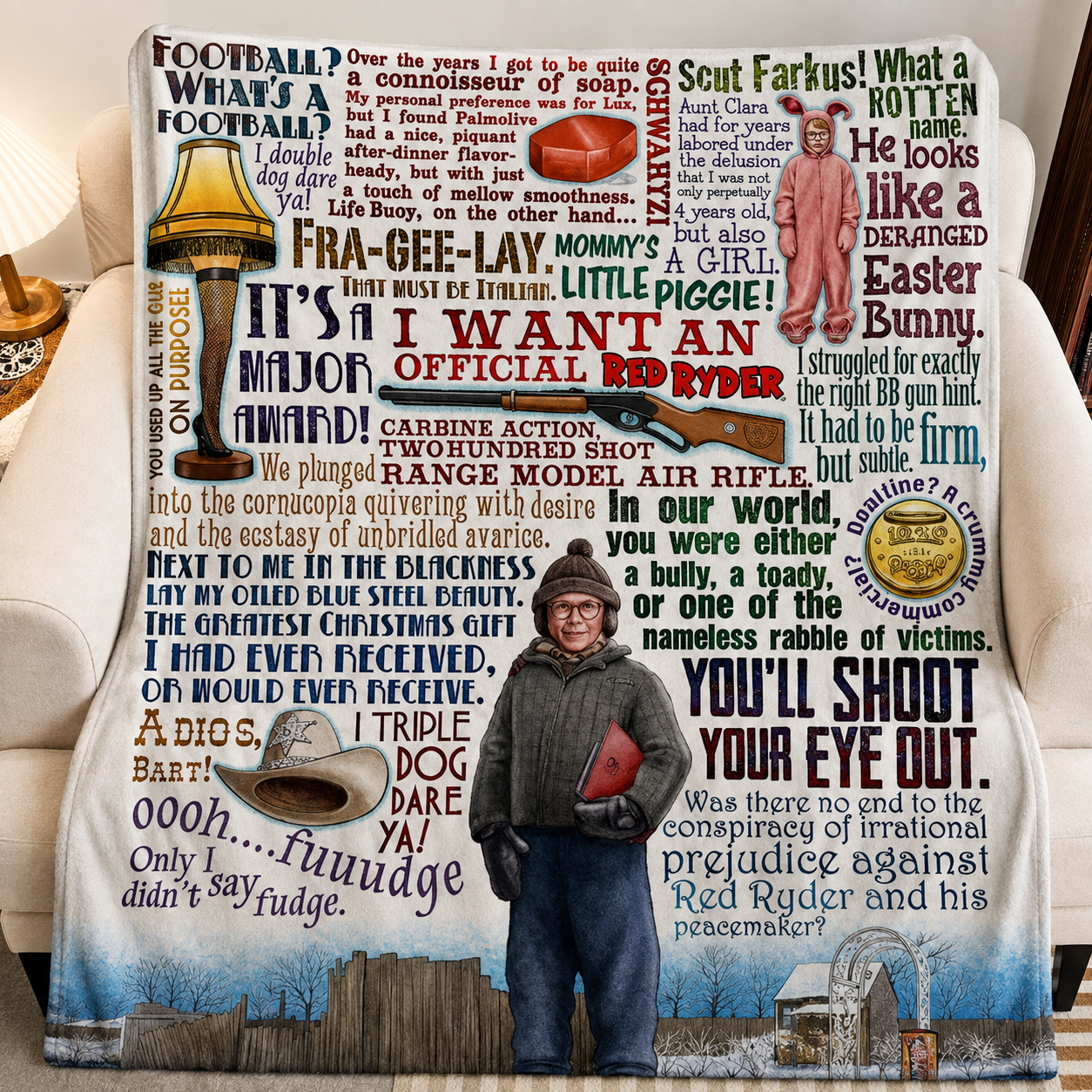 A Christmas Story Christmas Blanket - Comedy Movie Sherpa Blanket Gift for Fans