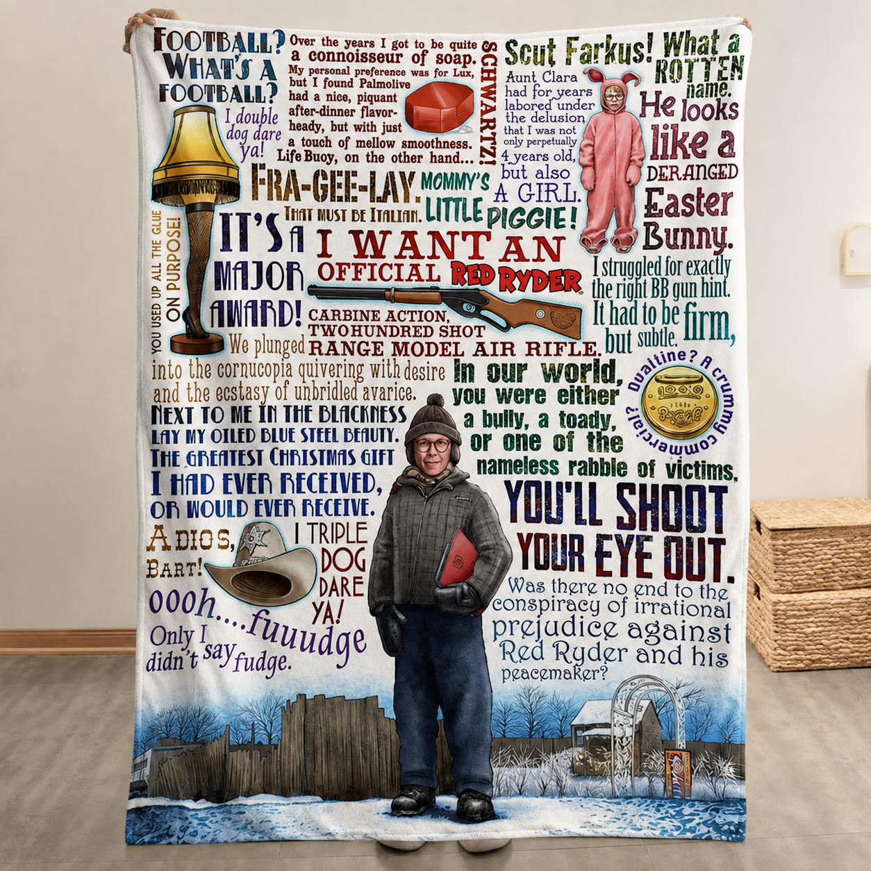 A Christmas Story Christmas Blanket - Comedy Movie Sherpa Blanket Gift for Fans