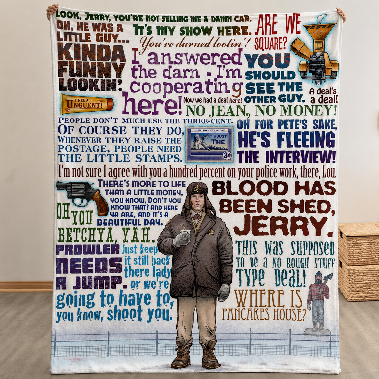 Fargo Blood Has Been Shed Jerry Christmas Blanket - Crime Movie Sherpa Blanket Gift for Fans