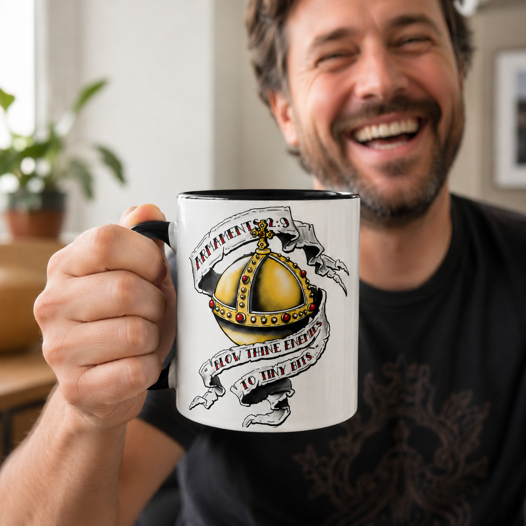 Holy Hand Grenade Funny Accent Mug - Monty Python and the Holy Grail Edge-to-Edge Printed Two-Tone Mug