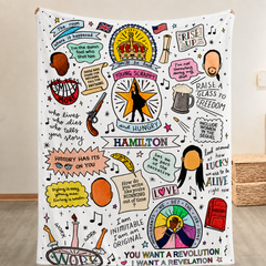 Hamilton Doodle Christmas Blanket - Musical Movie Sherpa Blanket Gift for Fans