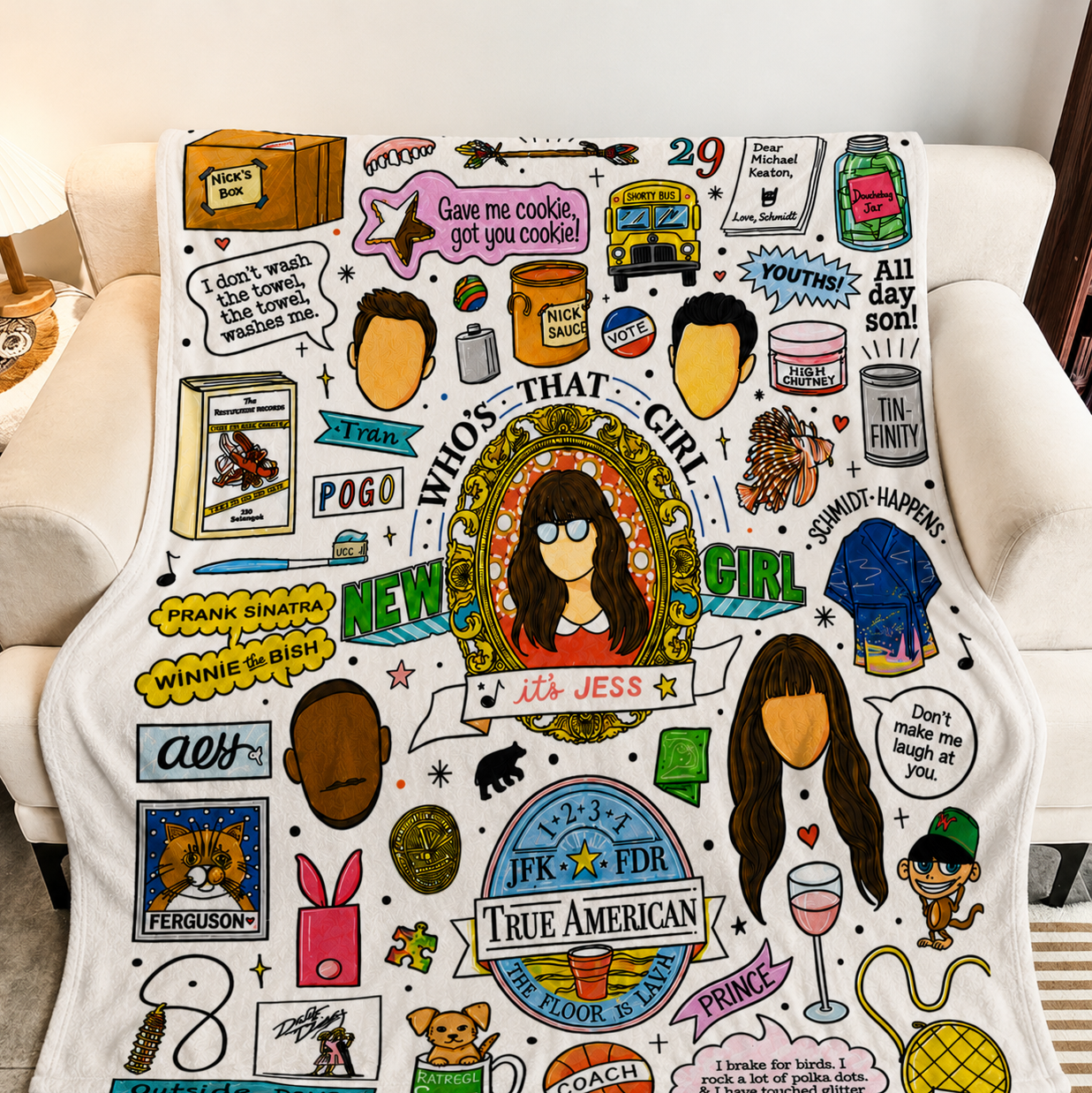 New Girl Doodle Christmas Blanket - Sitcom Series Sherpa Blanket Gift for Fans