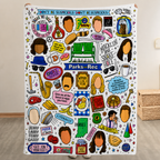Parks And Recreation Doodle Christmas Blanket - Sitcom Series Sherpa Blanket Gift for Fans