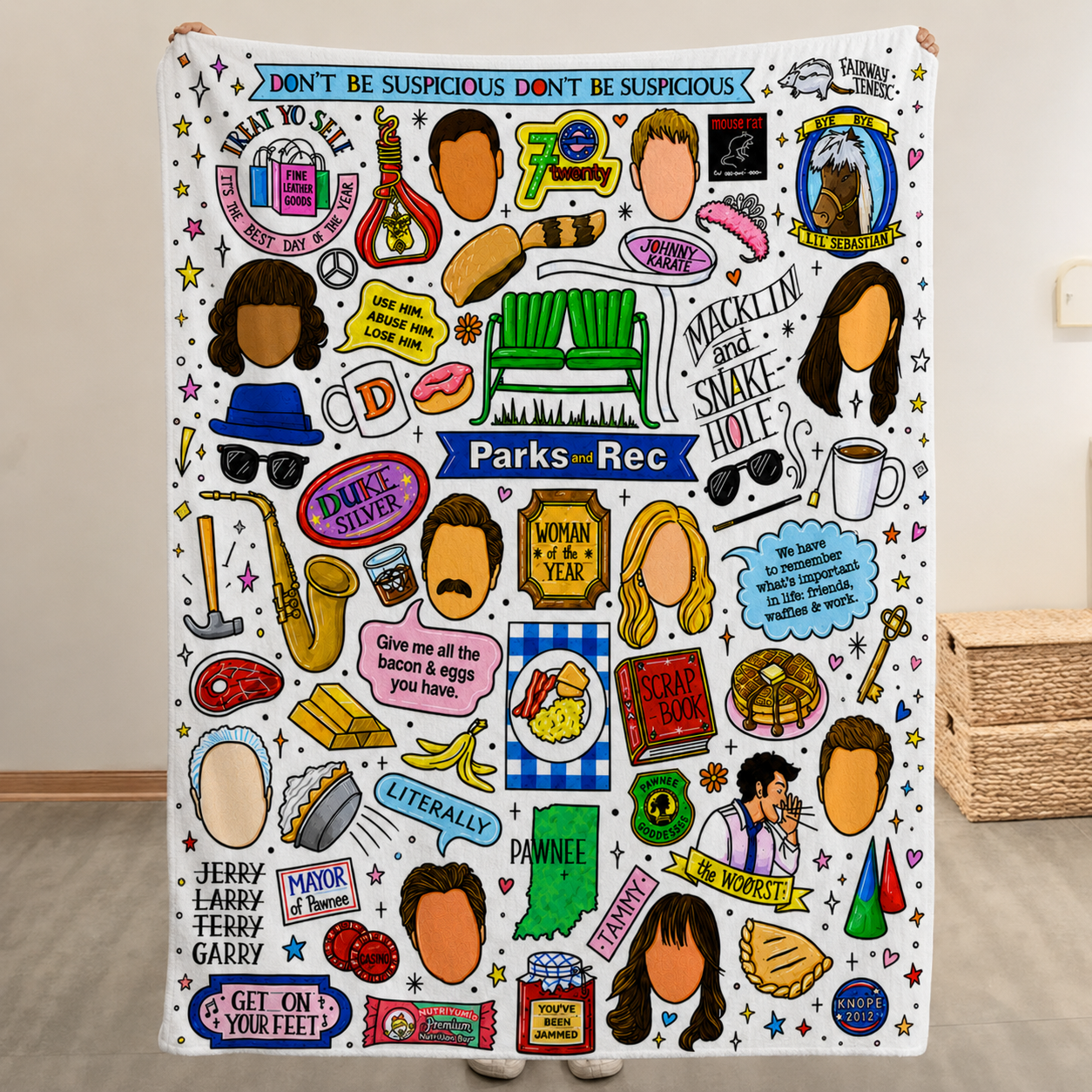 Parks And Recreation Doodle Christmas Blanket - Sitcom Series Sherpa Blanket Gift for Fans