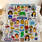 Parks And Recreation Doodle Christmas Blanket - Sitcom Series Sherpa Blanket Gift for Fans