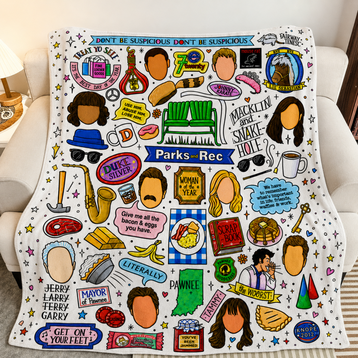 Parks And Recreation Doodle Christmas Blanket - Sitcom Series Sherpa Blanket Gift for Fans
