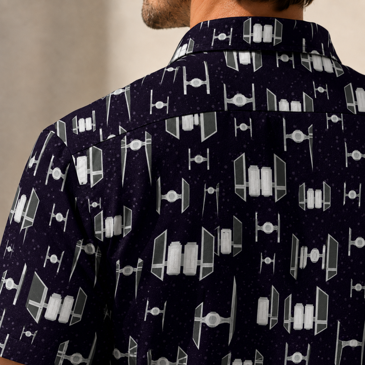 TIE Fighter Spaceships Pattern Hawaiian Shirt with Pocket - Galactic Button Down Shirt