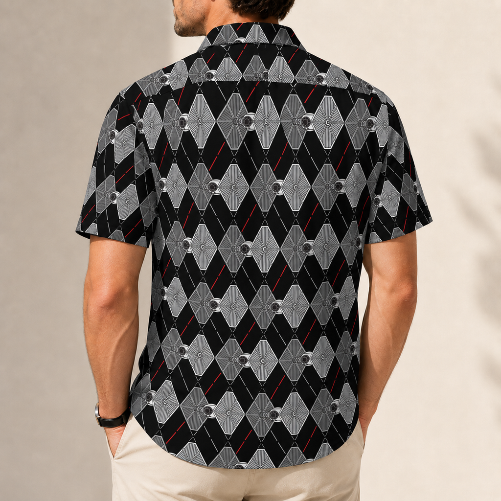 TIE Fighter Argyle Pattern Hawaiian Shirt with Pocket - Galactic Button Down Shirt