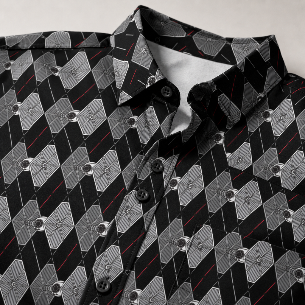 TIE Fighter Argyle Pattern Hawaiian Shirt with Pocket - Galactic Button Down Shirt