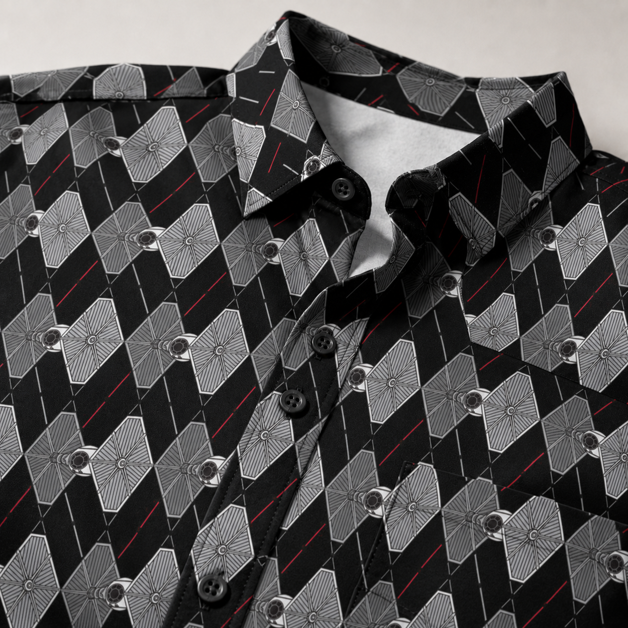 TIE Fighter Argyle Pattern Hawaiian Shirt with Pocket - Galactic Button Down Shirt