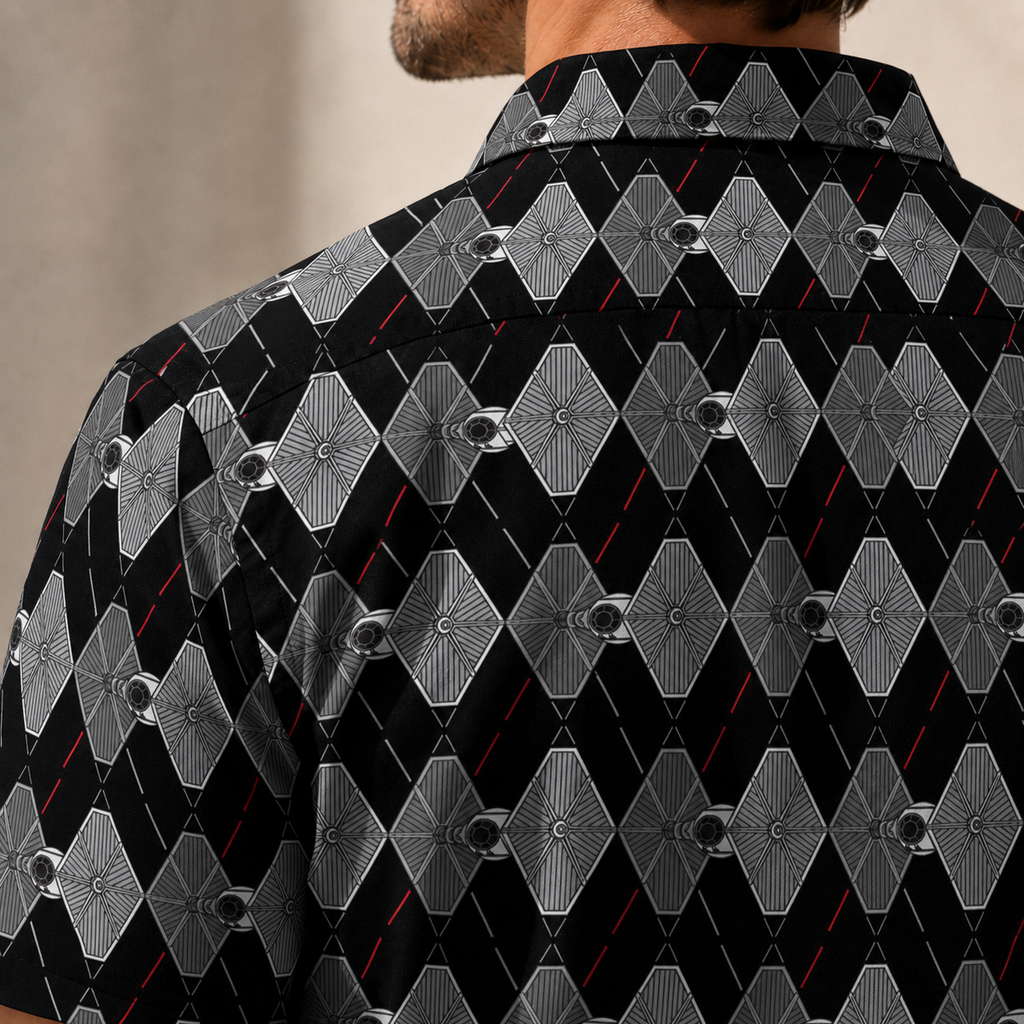 TIE Fighter Argyle Pattern Hawaiian Shirt with Pocket - Galactic Button Down Shirt