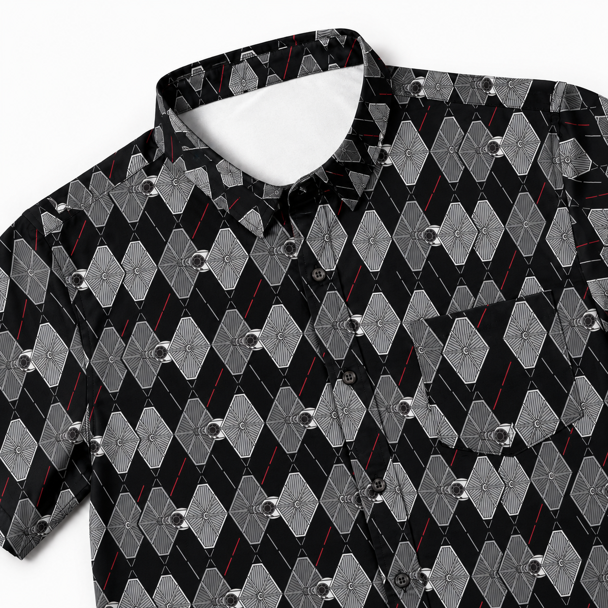 TIE Fighter Argyle Pattern Hawaiian Shirt with Pocket - Galactic Button Down Shirt