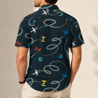 Galaxy Spaceships Pattern Hawaiian Shirt with Pocket - Galactic Button Down Shirt