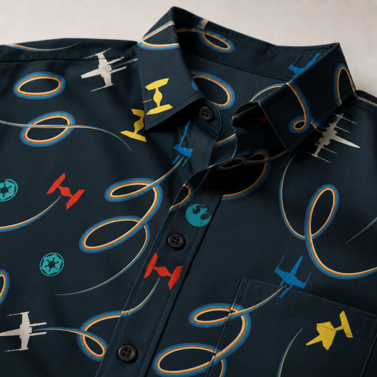 Galaxy Spaceships Pattern Hawaiian Shirt with Pocket - Galactic Button Down Shirt