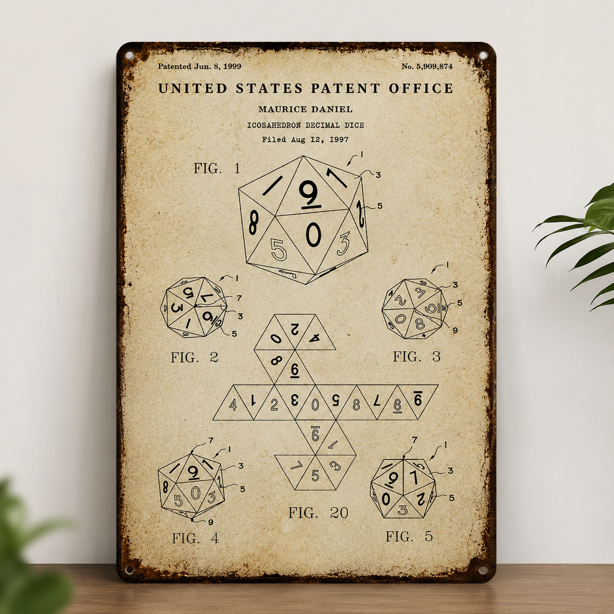 DnD Dice Blueprint Vintage Metal Sign - Vintage Home Decor Gifts for Fans