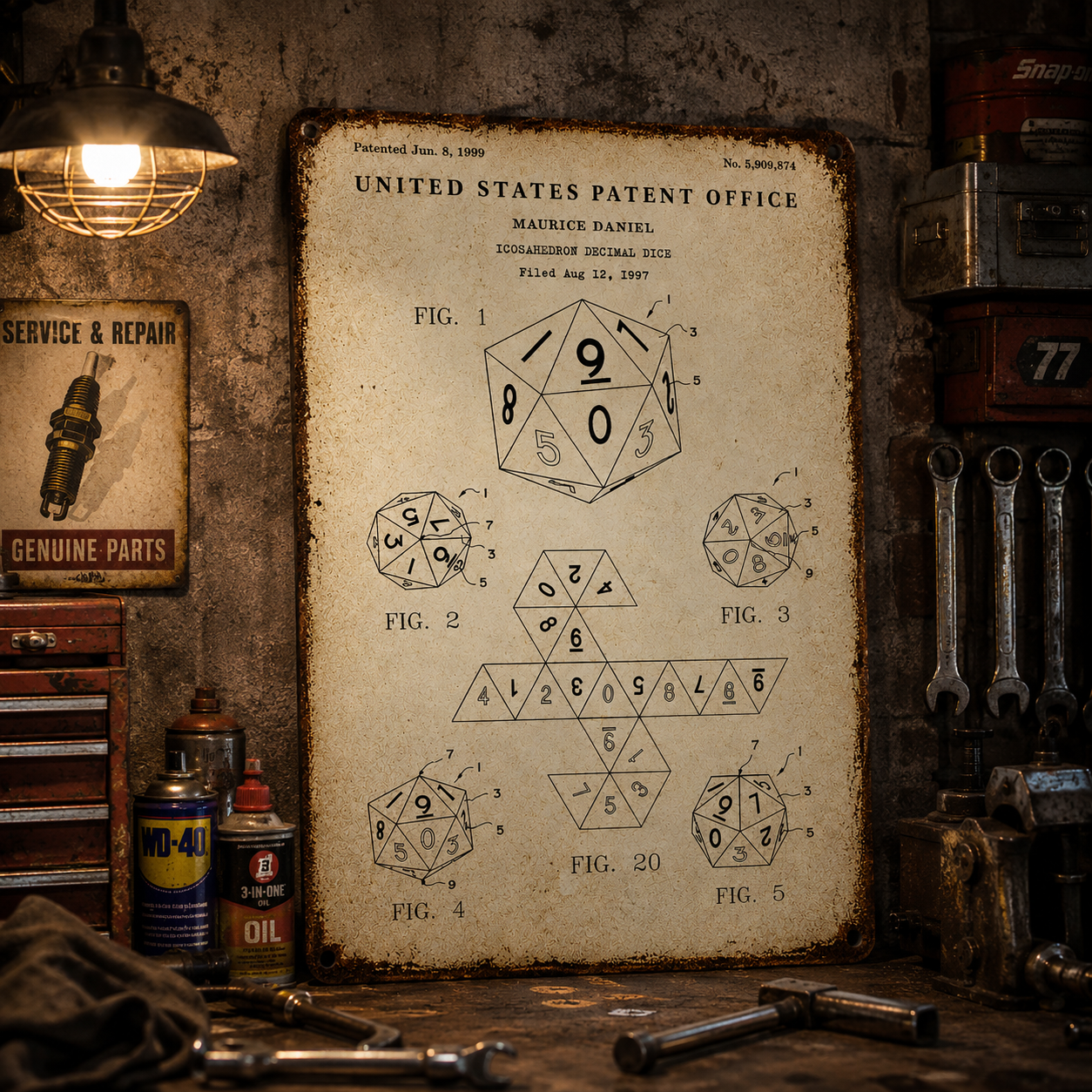 DnD Dice Blueprint Vintage Metal Sign - Vintage Home Decor Gifts for Fans
