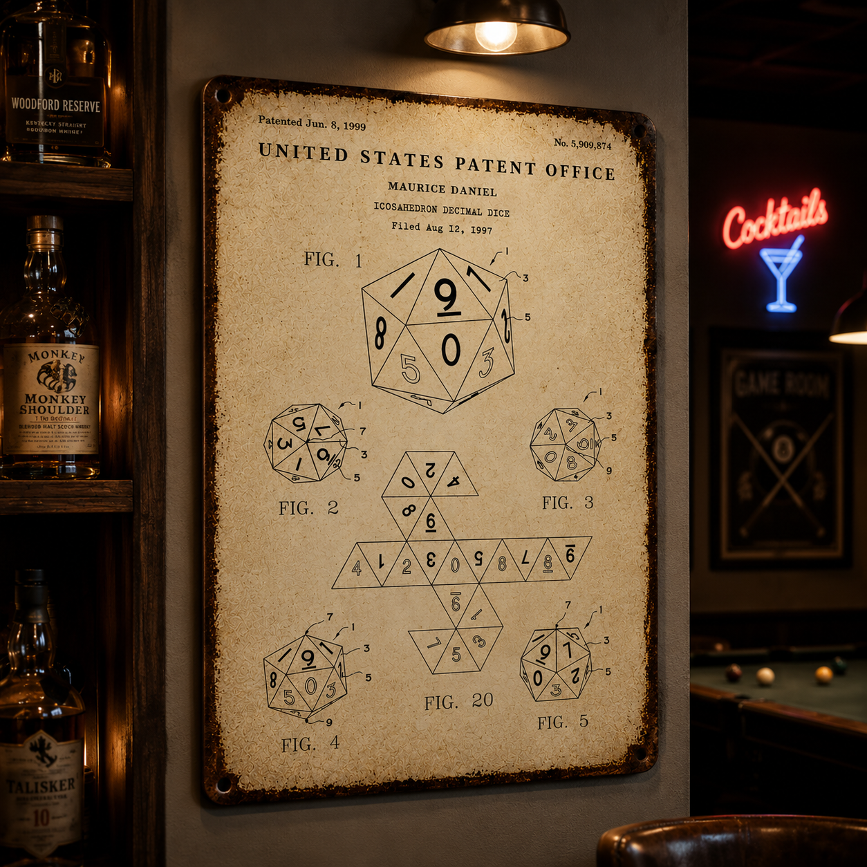 DnD Dice Blueprint Vintage Metal Sign - Vintage Home Decor Gifts for Fans