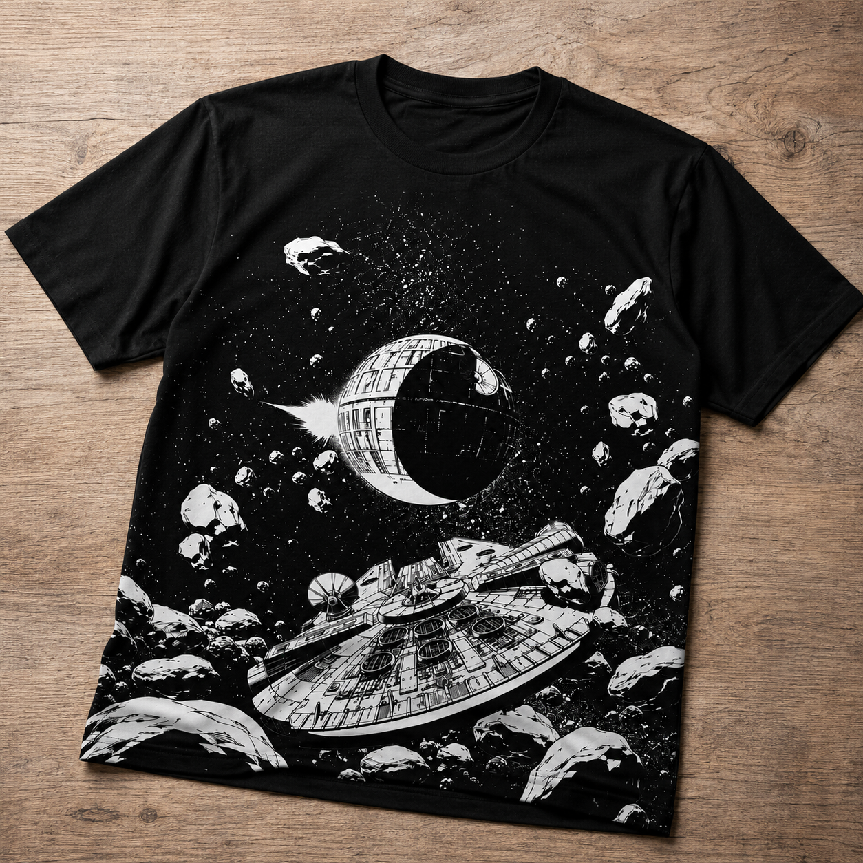 Millennium Falcon Death Star Shirt - Edge Printed Unisex T-shirt