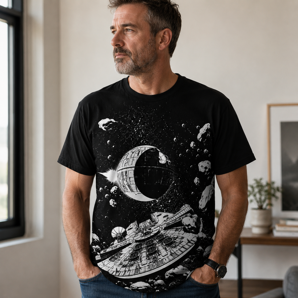 Millennium Falcon Death Star Shirt - Edge Printed Unisex T-shirt