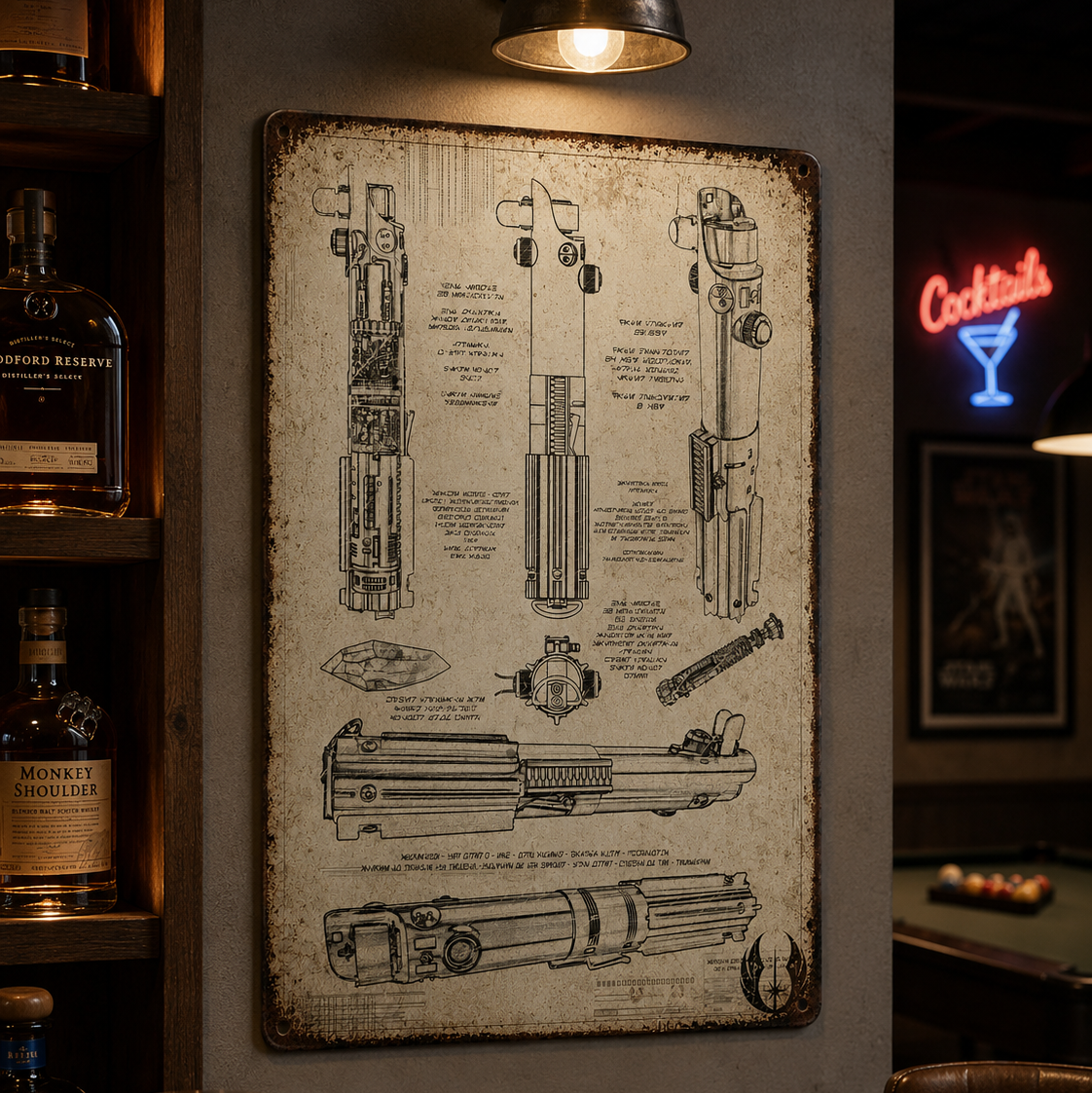 Skywalker Lightsaber Blueprint Vintage Metal Sign - Vintage Home Decor Gifts for Fans