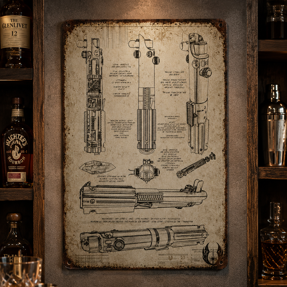 Skywalker Lightsaber Blueprint Vintage Metal Sign - Vintage Home Decor Gifts for Fans