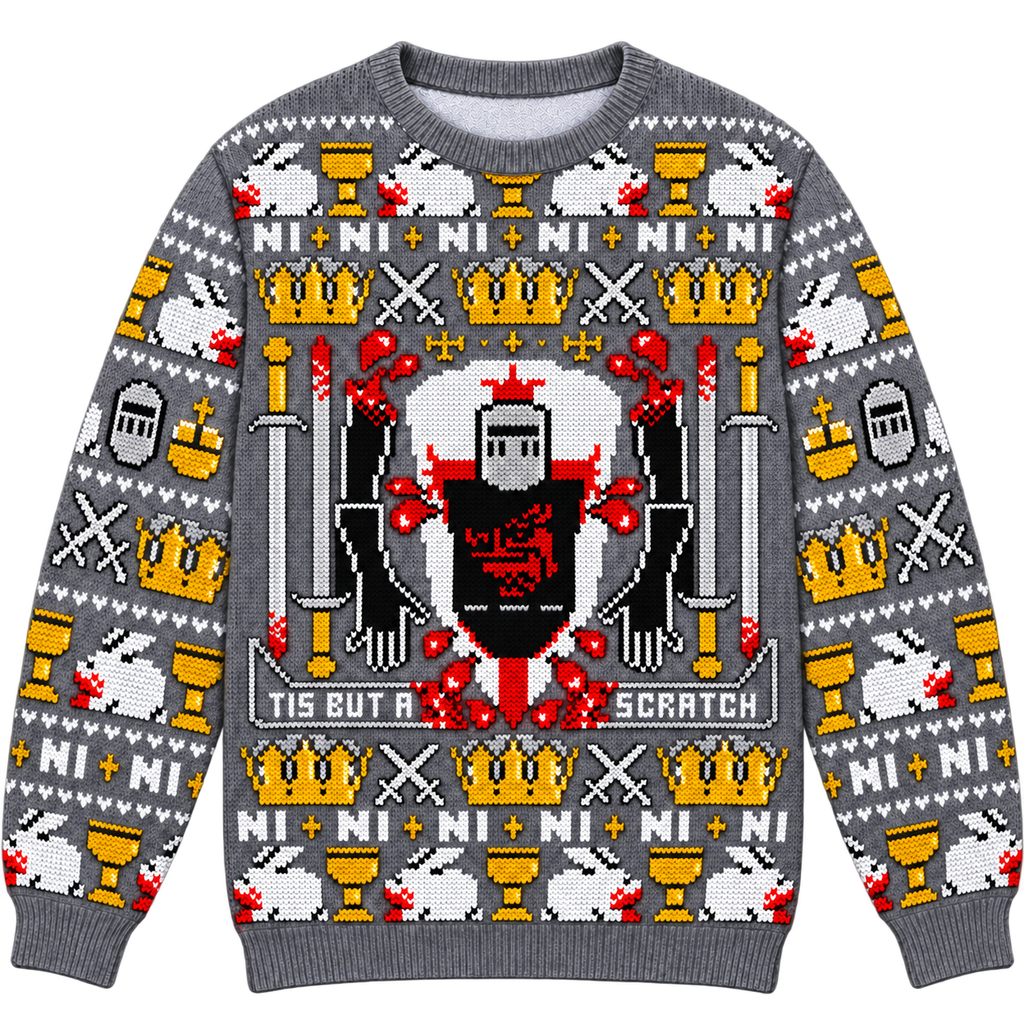 Tis But A Scratch Black Knight Ugly Christmas Sweater - Monty Python Vintage Gift For Fans