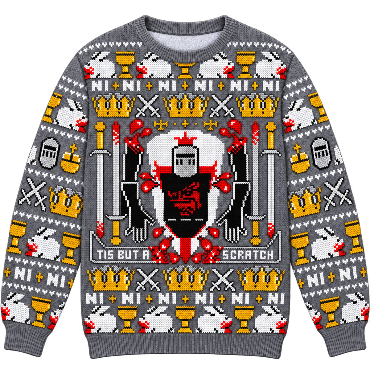 Tis But A Scratch Black Knight Ugly Christmas Sweater - Monty Python Vintage Gift For Fans