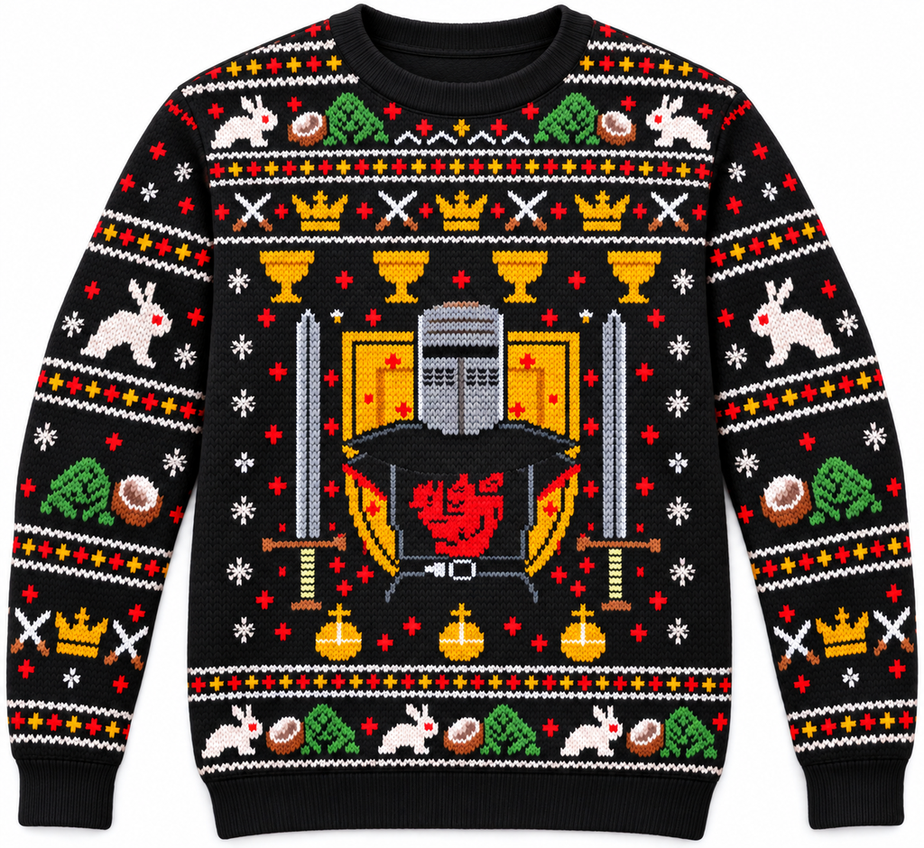 Black Knight Sword & Shield Ugly Christmas Sweater - Monty Python Vintage Gift For Fans