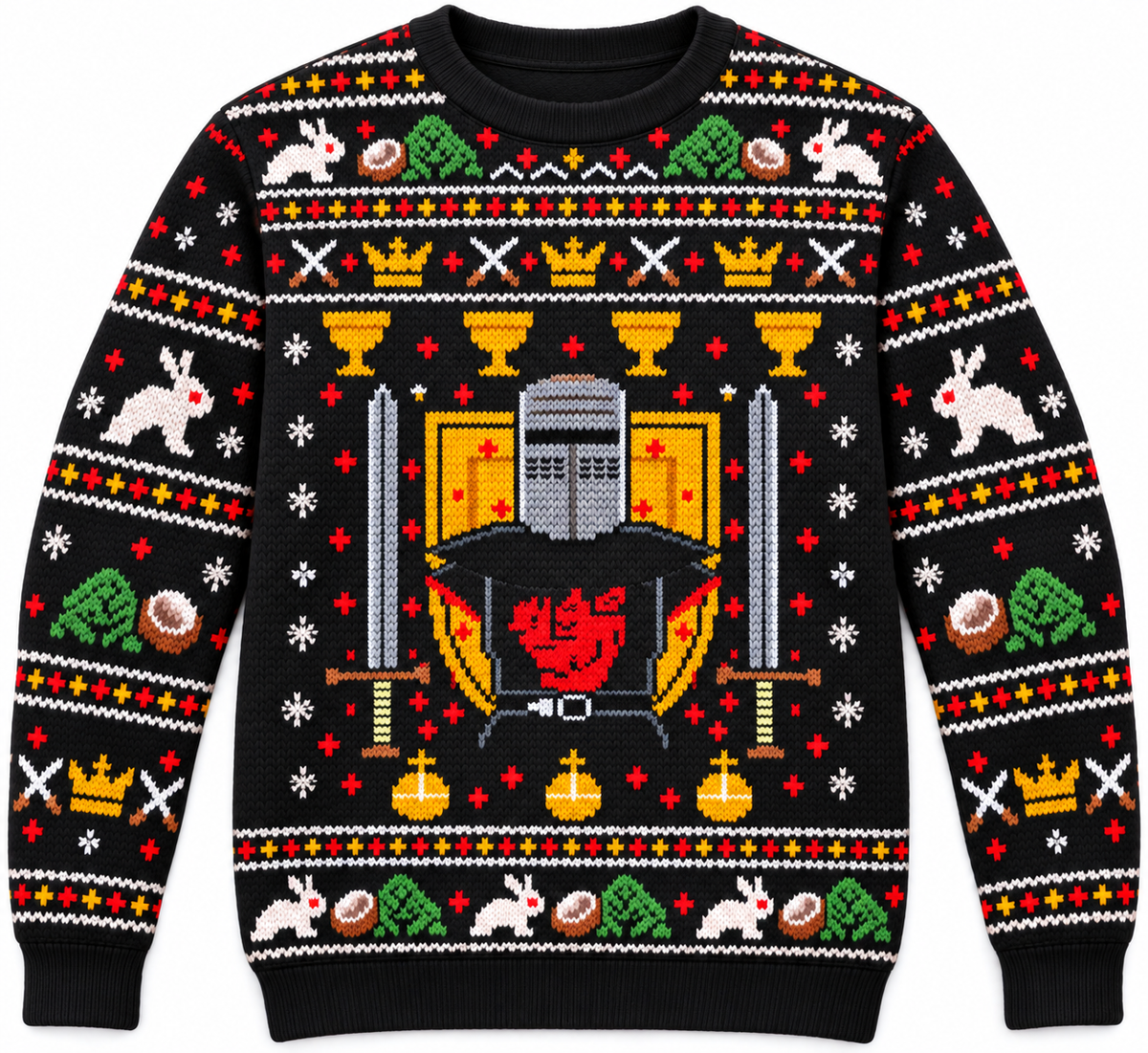 Black Knight Sword & Shield Ugly Christmas Sweater - Monty Python Vintage Gift For Fans