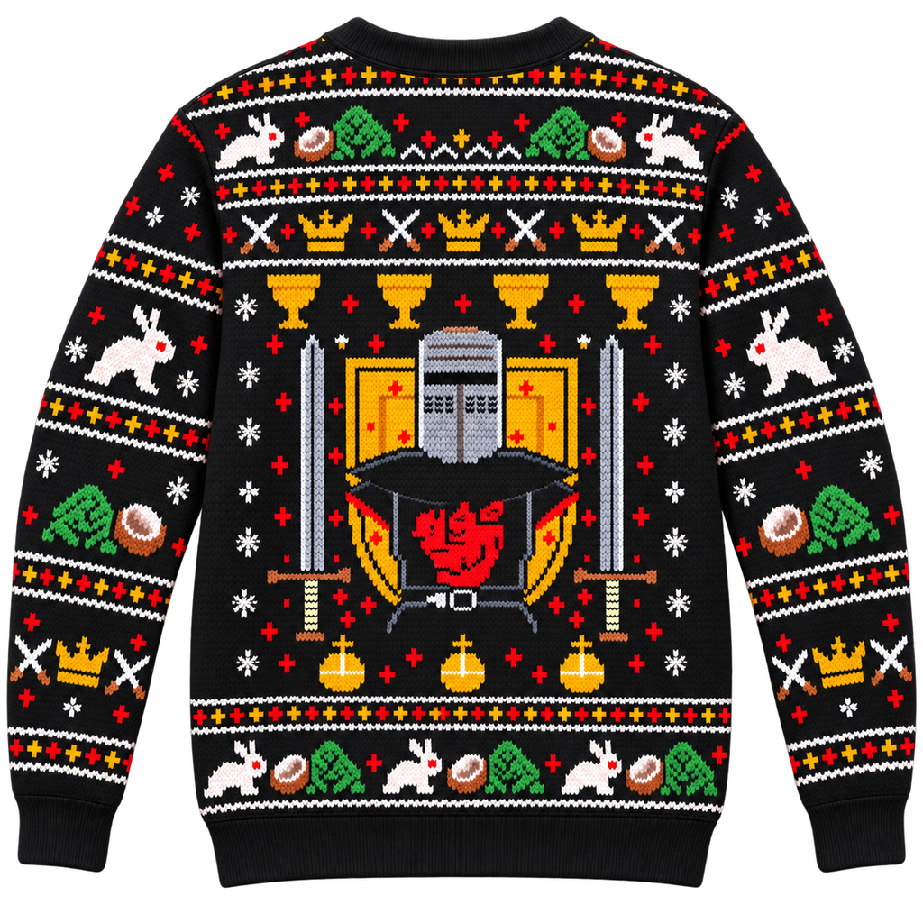 Black Knight Sword & Shield Ugly Christmas Sweater - Monty Python Vintage Gift For Fans