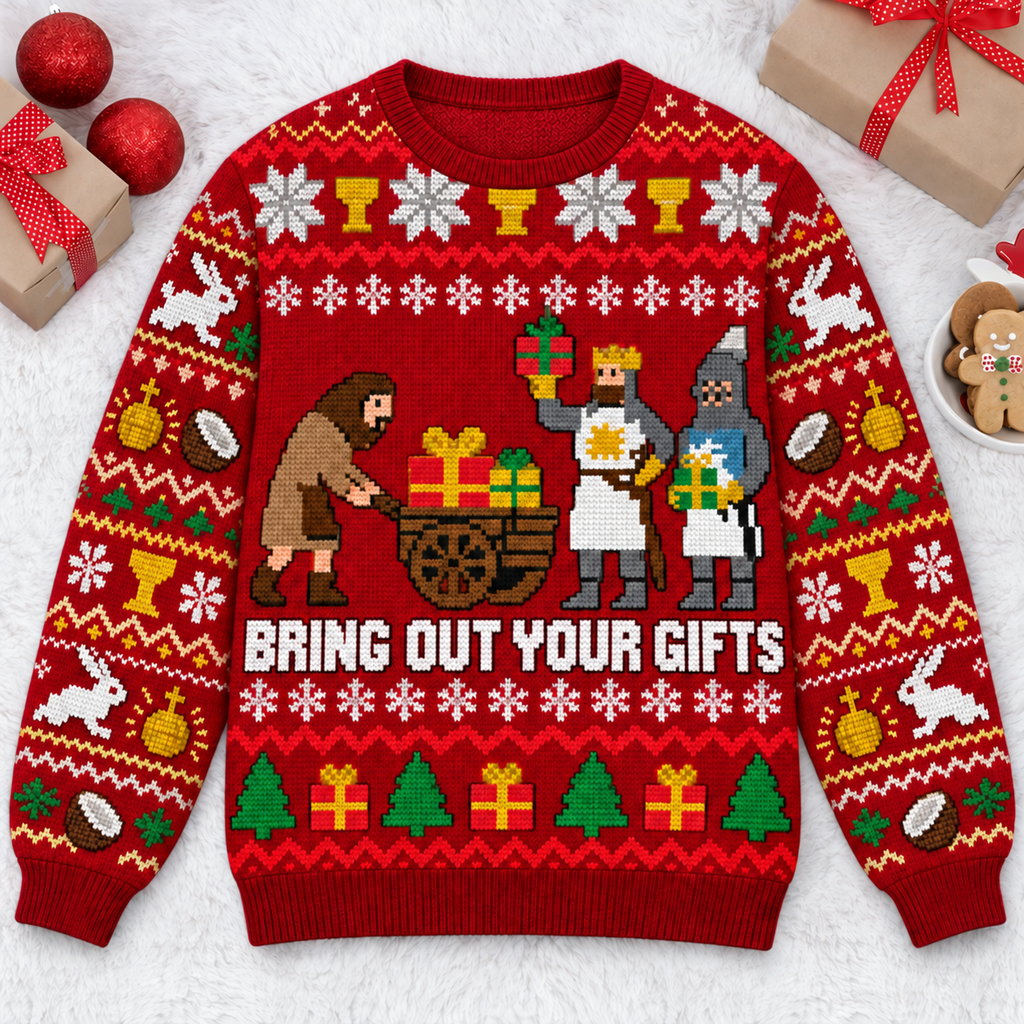 Bring Out Your Gifts Ugly Christmas Sweater - Monty Python Vintage Gift For Fans