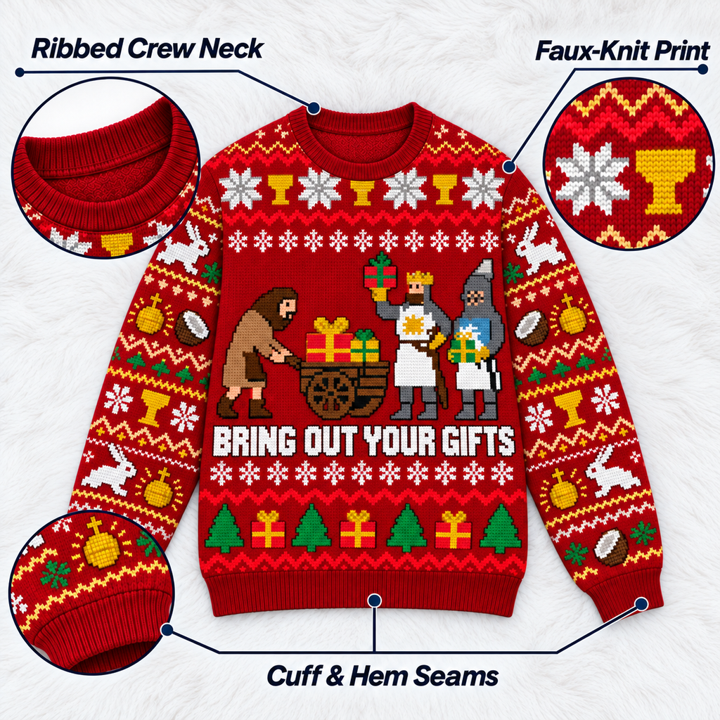 Bring Out Your Gifts Ugly Christmas Sweater - Monty Python Vintage Gift For Fans