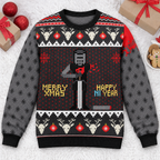 Merry Xmas & Happy Ni Year Black Knight Ugly Christmas Sweater - Monty Python Vintage Gift For Fans