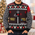 Merry Xmas & Happy Ni Year Black Knight Ugly Christmas Sweater - Monty Python Vintage Gift For Fans