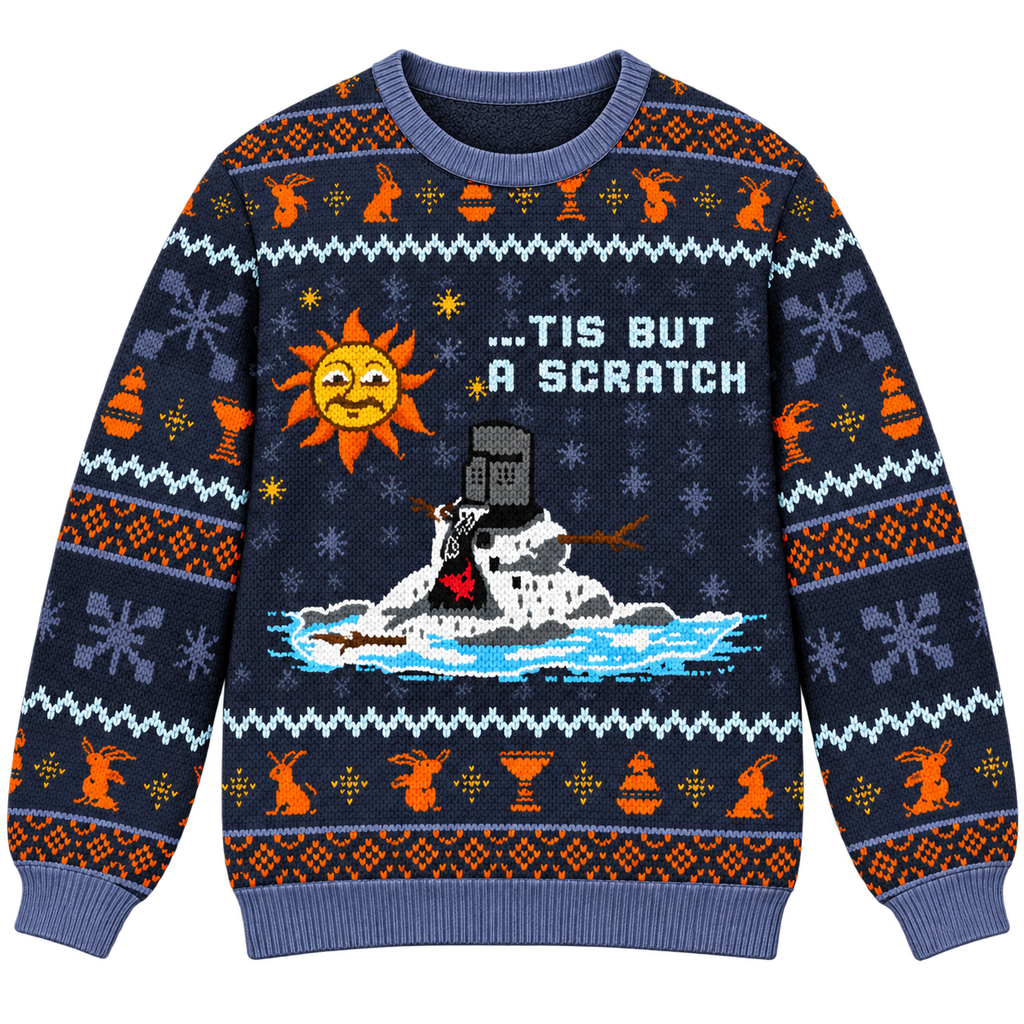 Tis But A Scratch Melting Knight Ugly Christmas Sweater - Monty Python Vintage Gift For Fans