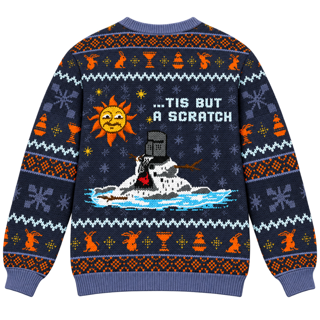 Tis But A Scratch Melting Knight Ugly Christmas Sweater - Monty Python Vintage Gift For Fans