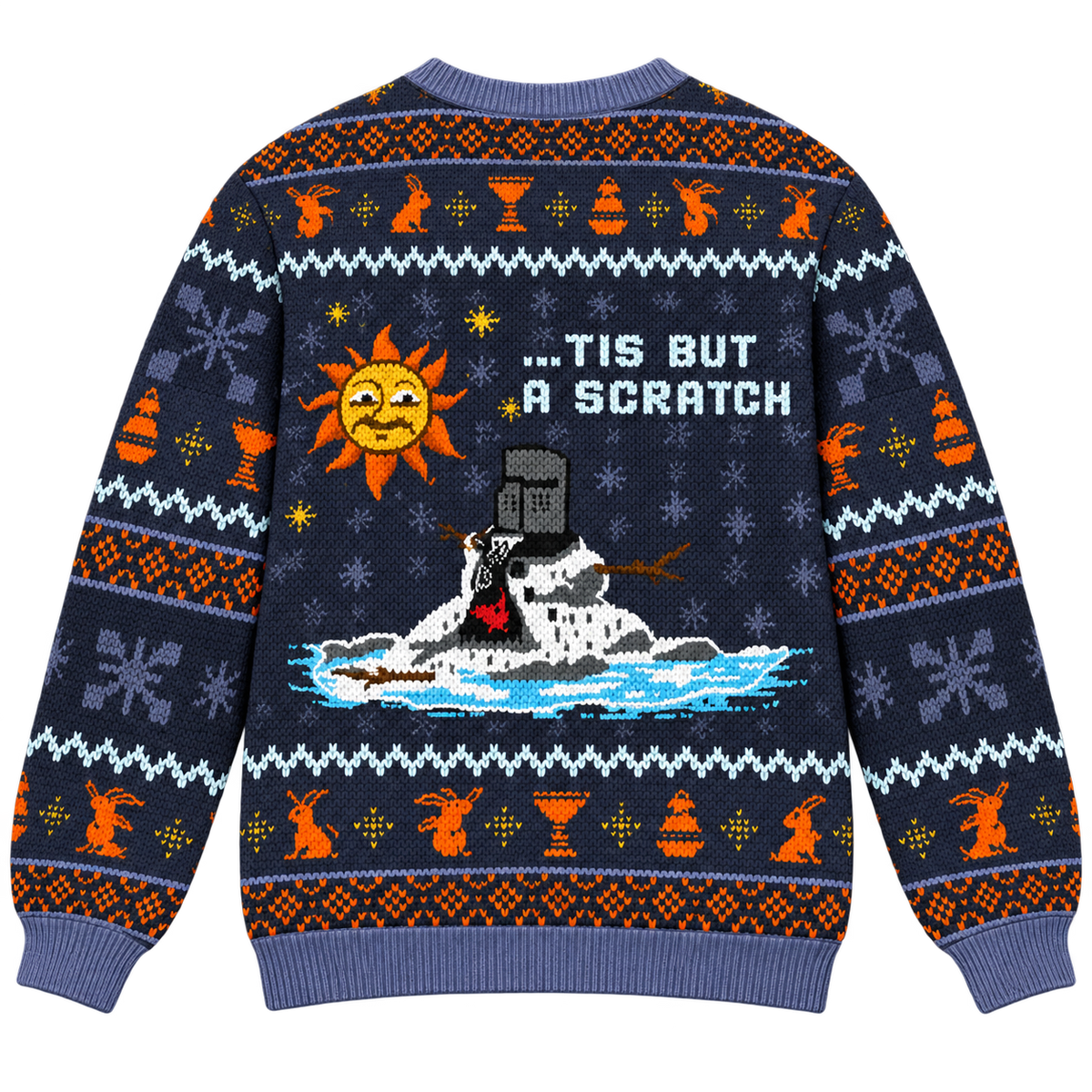 Tis But A Scratch Melting Knight Ugly Christmas Sweater - Monty Python Vintage Gift For Fans
