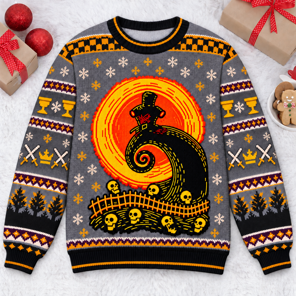 Black Knight Spiral Moon Ugly Christmas Sweater - Monty Python Vintage Gift For Fans