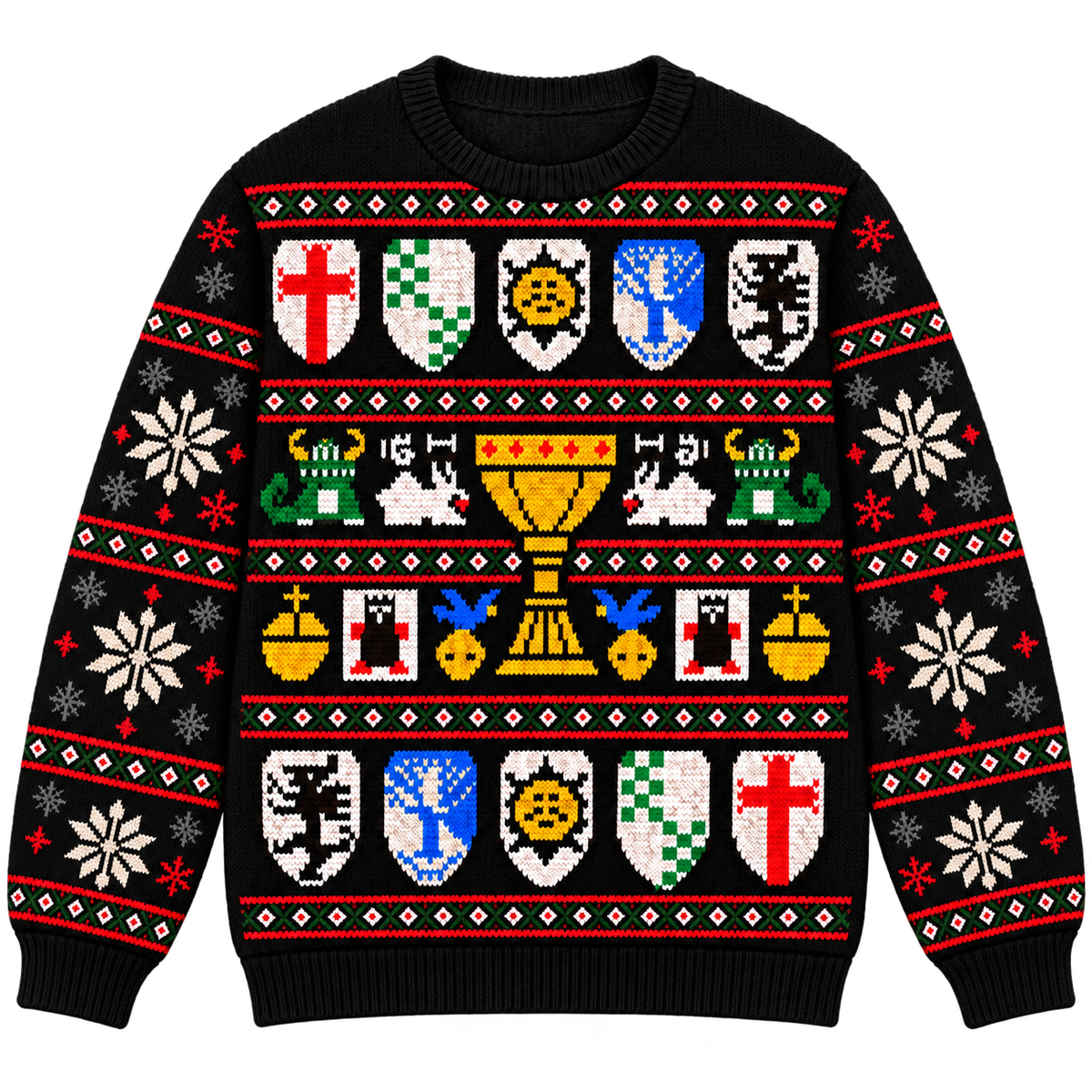 Holy Grail Shields & Chalice Ugly Christmas Sweater - Monty Python Vintage Gift For Fans