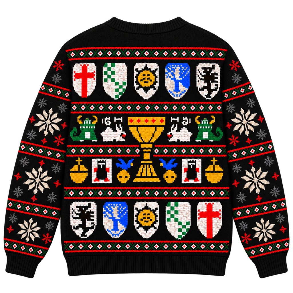 Holy Grail Shields & Chalice Ugly Christmas Sweater - Monty Python Vintage Gift For Fans