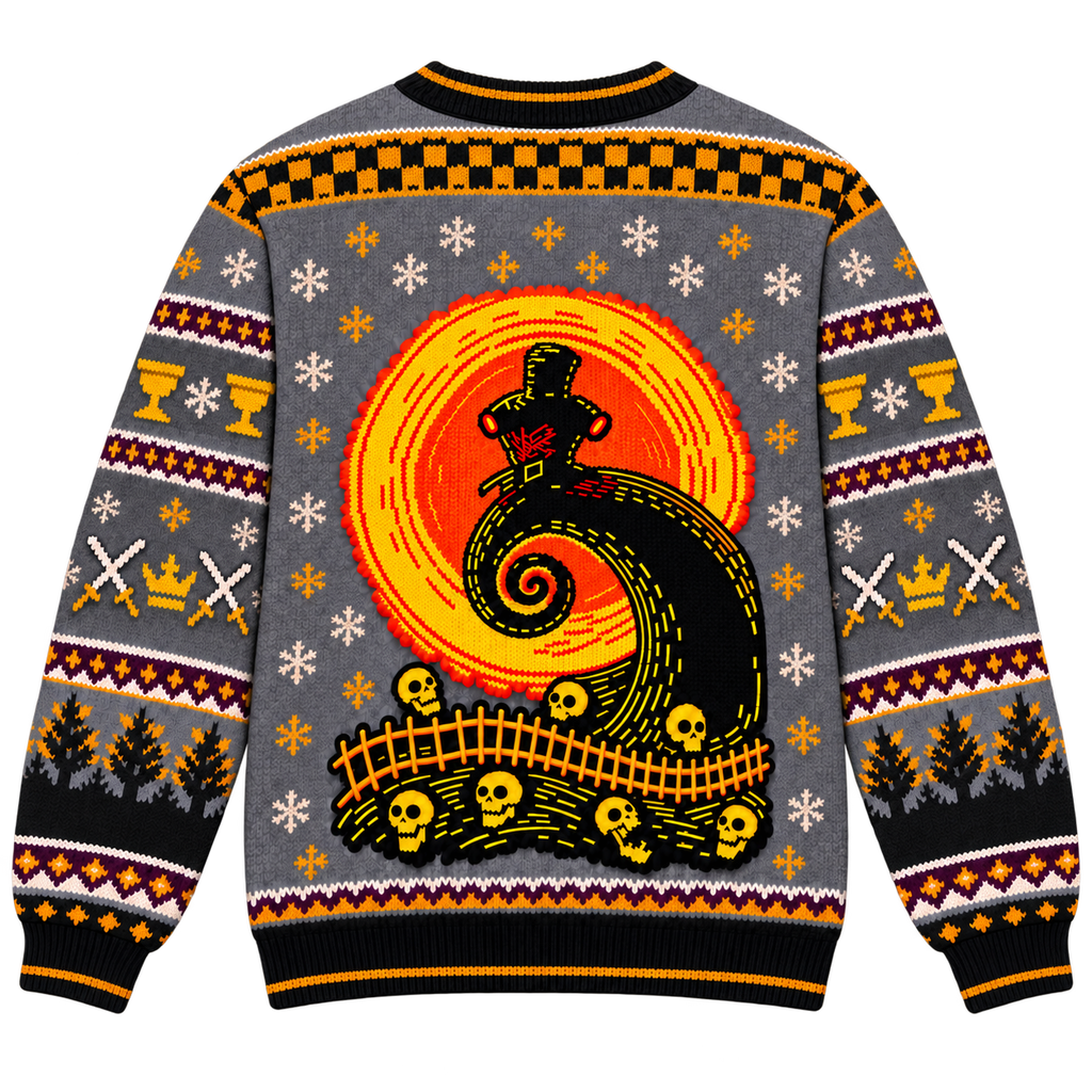 Black Knight Spiral Moon Ugly Christmas Sweater - Monty Python Vintage Gift For Fans