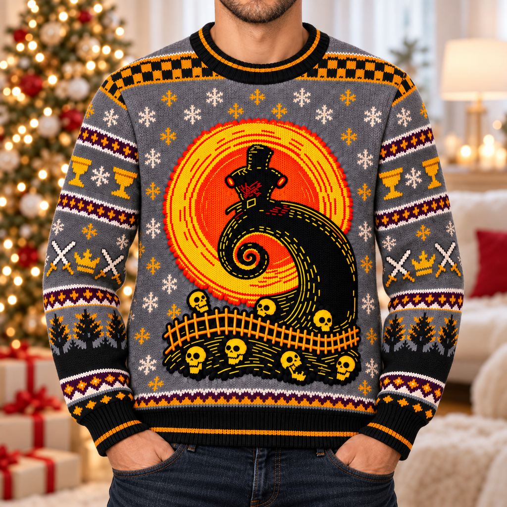 Black Knight Spiral Moon Ugly Christmas Sweater - Monty Python Vintage Gift For Fans