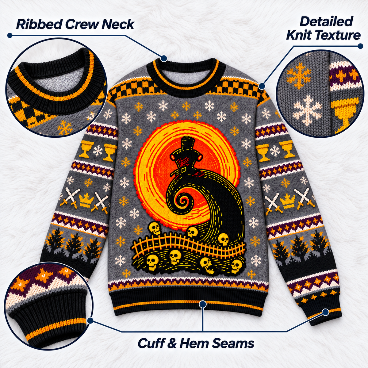 Black Knight Spiral Moon Ugly Christmas Sweater - Monty Python Vintage Gift For Fans