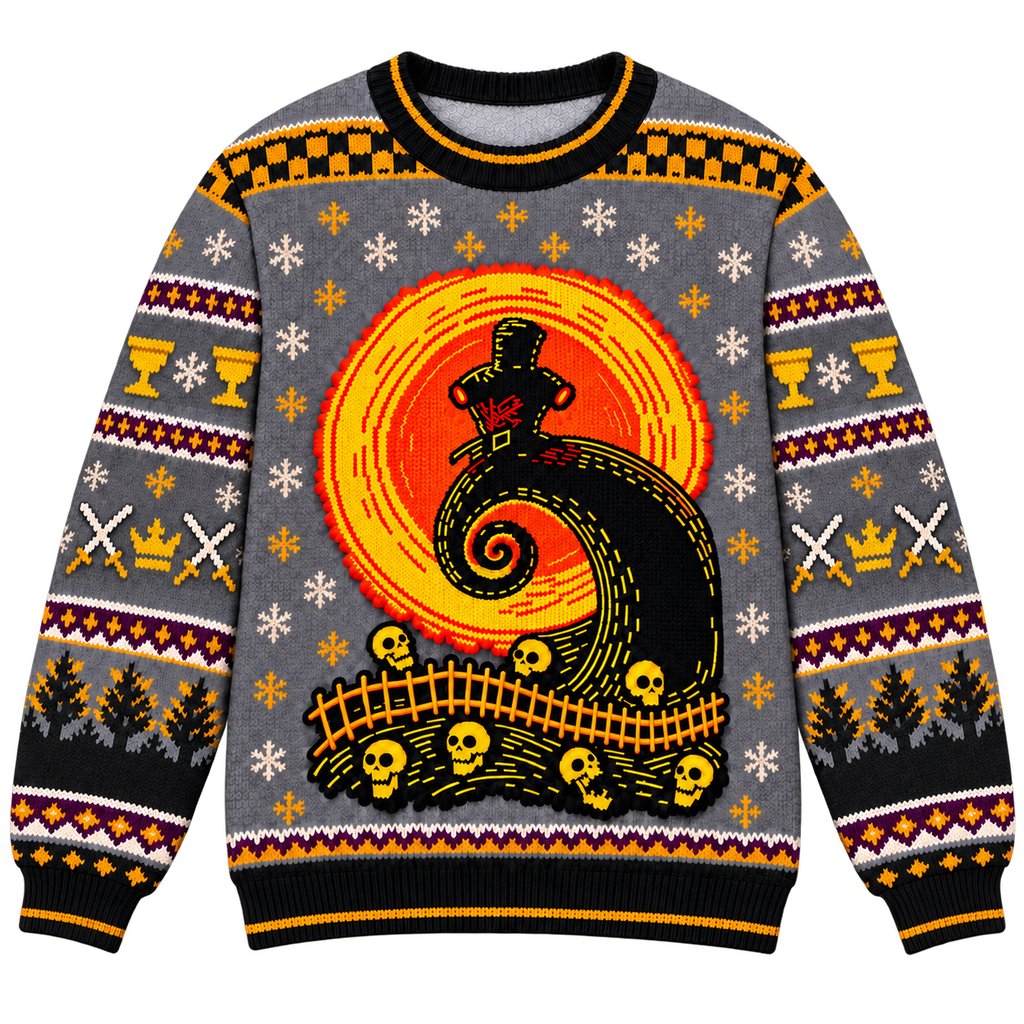 Black Knight Spiral Moon Ugly Christmas Sweater - Monty Python Vintage Gift For Fans