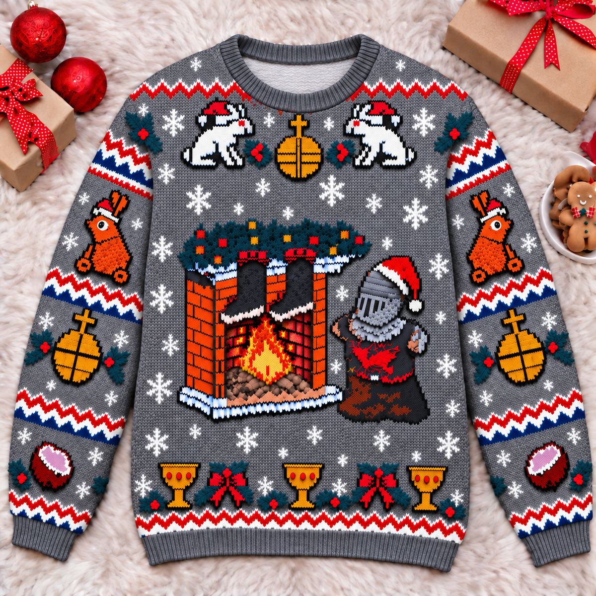 Black Knight Cozy Fireside Ugly Christmas Sweater - Monty Python Vintage Gift For Fans