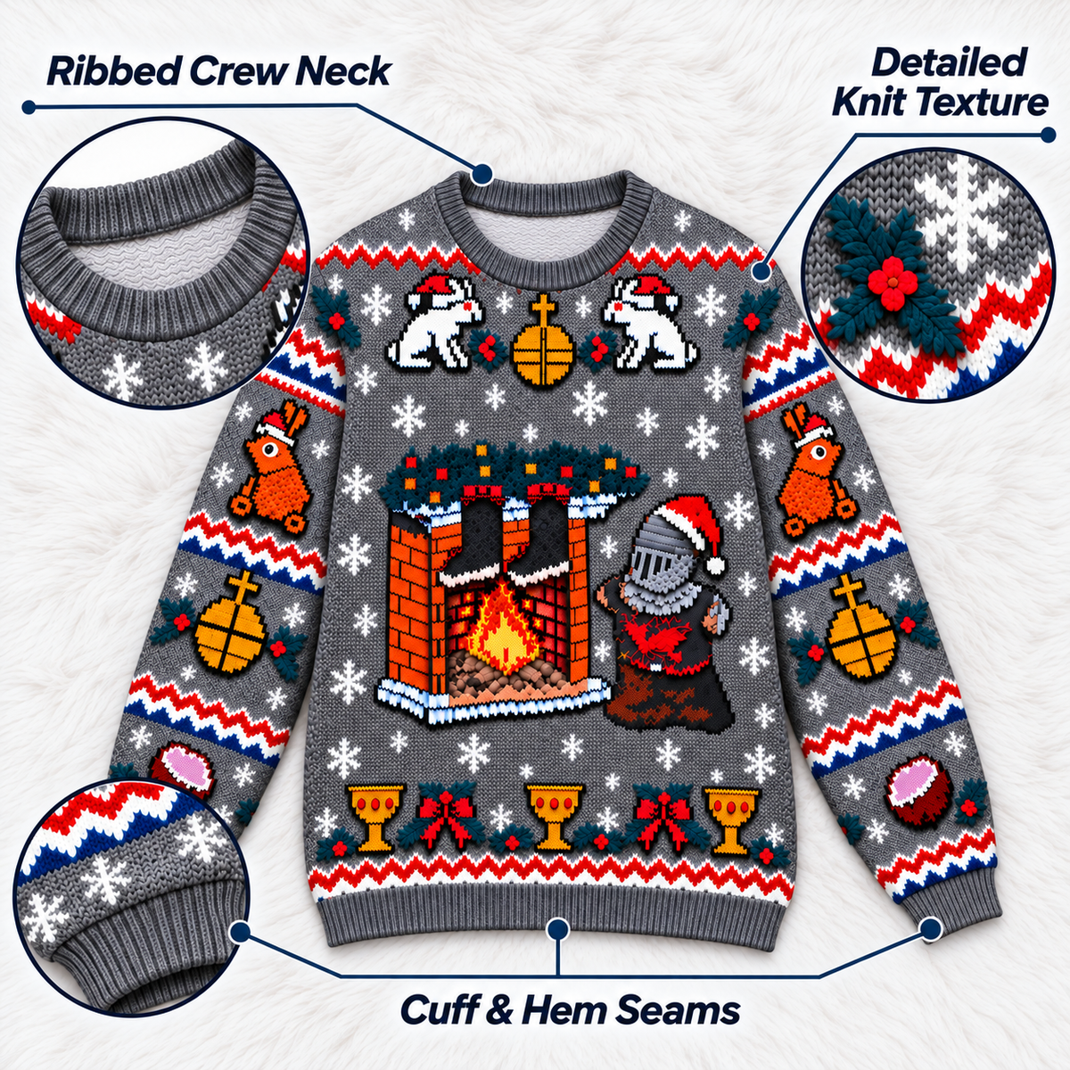 Black Knight Cozy Fireside Ugly Christmas Sweater - Monty Python Vintage Gift For Fans